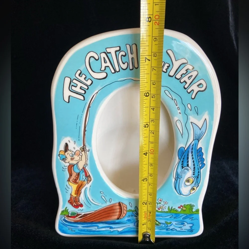 “The Catch Of The Year” Fishing Themed Ceramic Blue Frame Made By Russ 7 x 5.5